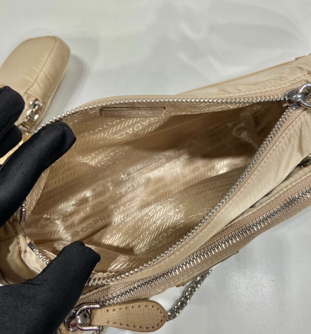 Re-Nylon Shoulder Bag In Beige For Women 8.6in/ 22cm