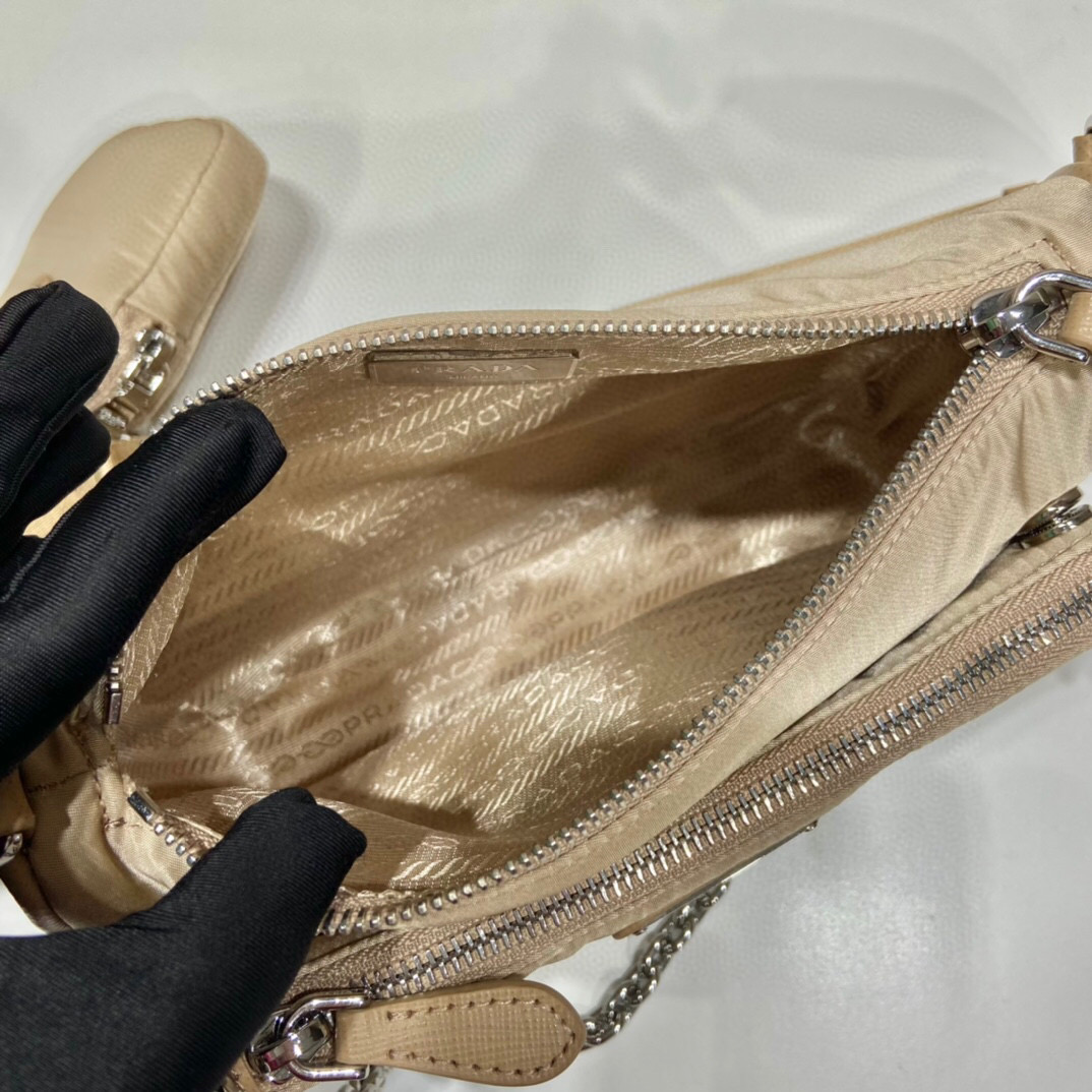 Re-Nylon Shoulder Bag In Beige For Women 8.6in/ 22cm - Image 8