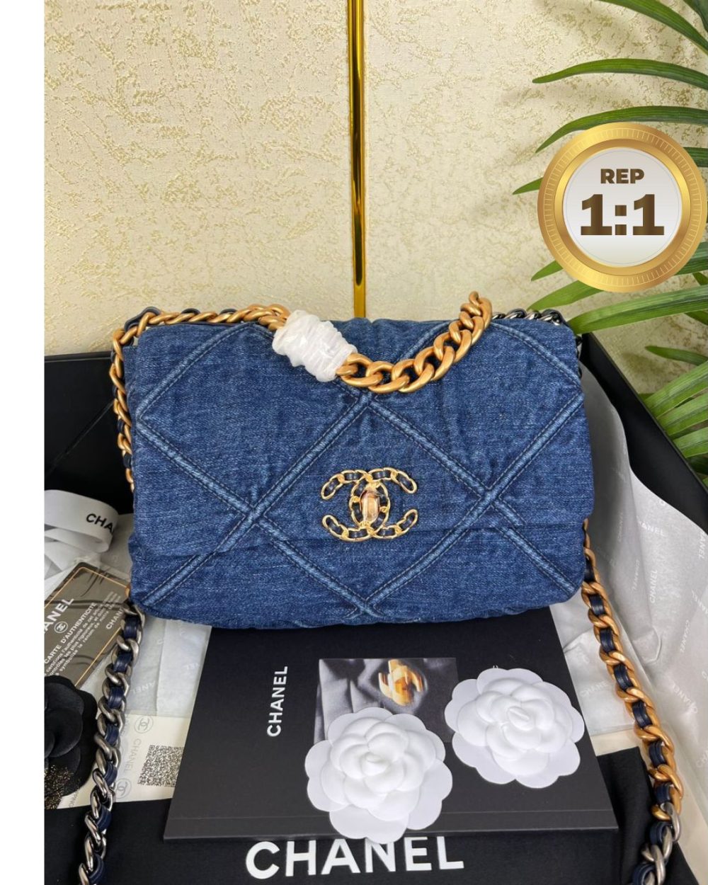1:1 Replica Chanel 19 Handbag Denim Blue For Women 10.1in/26cm AS1160 B02876 N6832