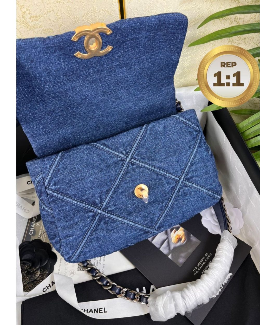 1:1 Replica Chanel 19 Handbag Denim Blue For Women 10.1in/26cm AS1160 B02876 N6832