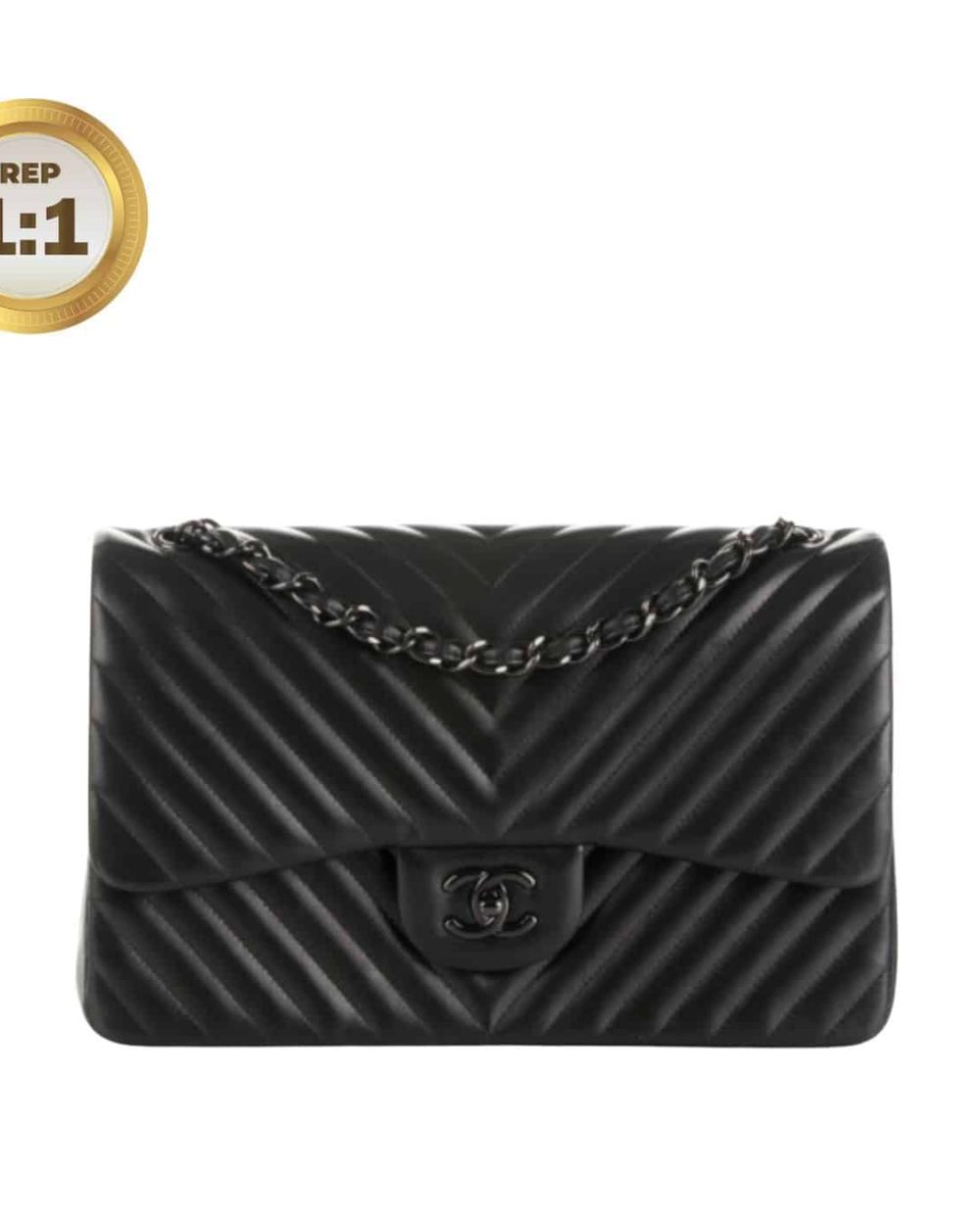 1:1 Replica Chanel Chevron Classic Handbag Black For Women 10.2in/26cm
