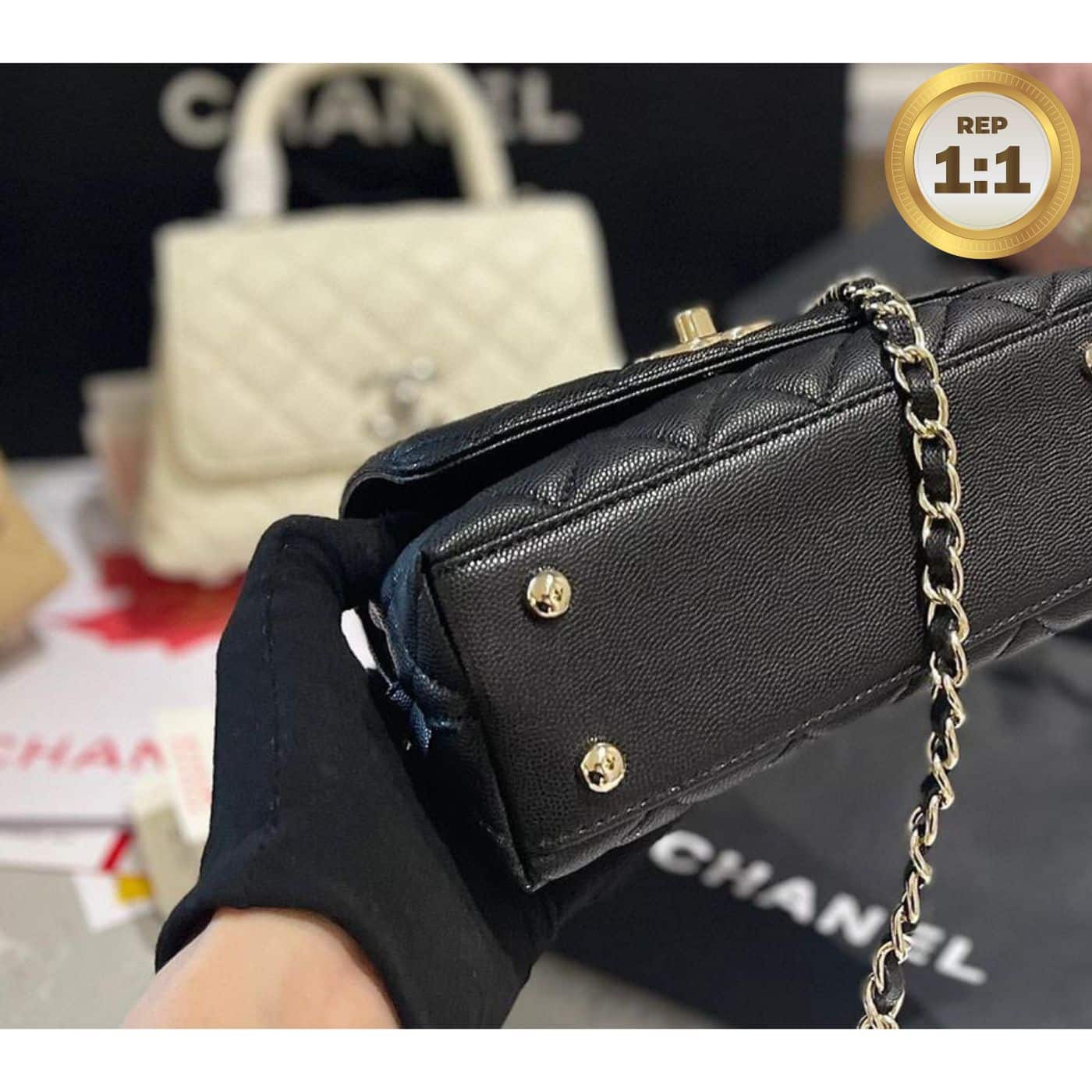 1:1 Replica Chanel Coco With Top Handle Bag Black For Women 9.4in/24cm - Image 4