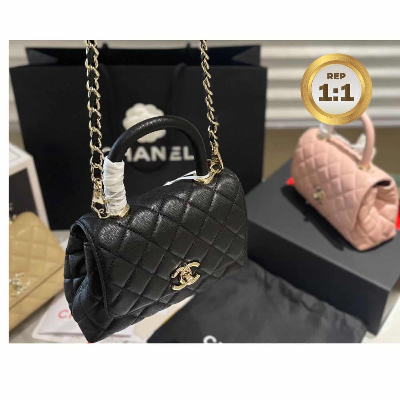 1:1 Replica Chanel Coco With Top Handle Bag Black For Women 9.4in/24cm - Image 2