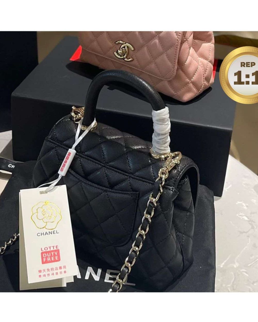 1:1 Replica Chanel Coco With Top Handle Bag Black For Women 9.4in/24cm