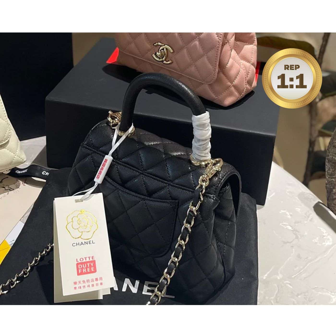1:1 Replica Chanel Coco With Top Handle Bag Black For Women 9.4in/24cm - Image 5