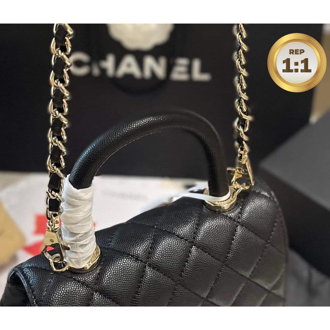 1:1 Replica Chanel Coco With Top Handle Bag Black For Women 9.4in/24cm - Image 6