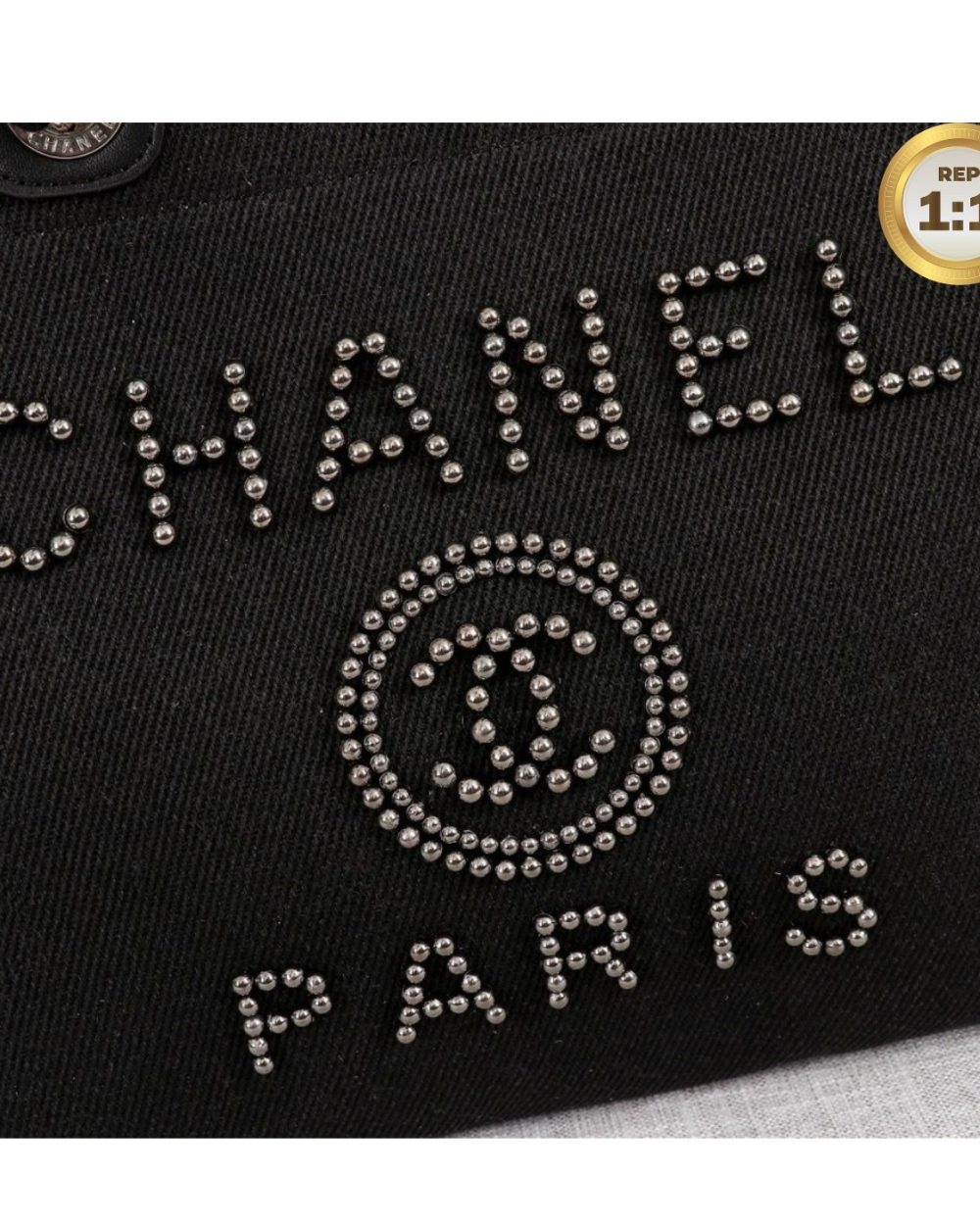 1:1 Replica Chanel Large Deauville Pearl Tote Bag Black For Women 15in/38cm A66941