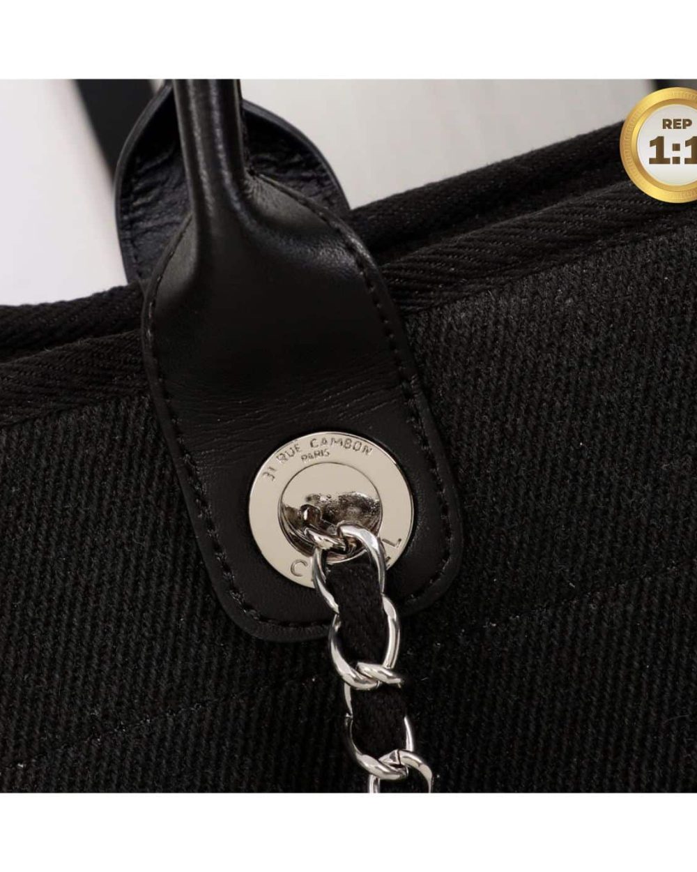 1:1 Replica Chanel Large Deauville Pearl Tote Bag Black For Women 15in/38cm A66941