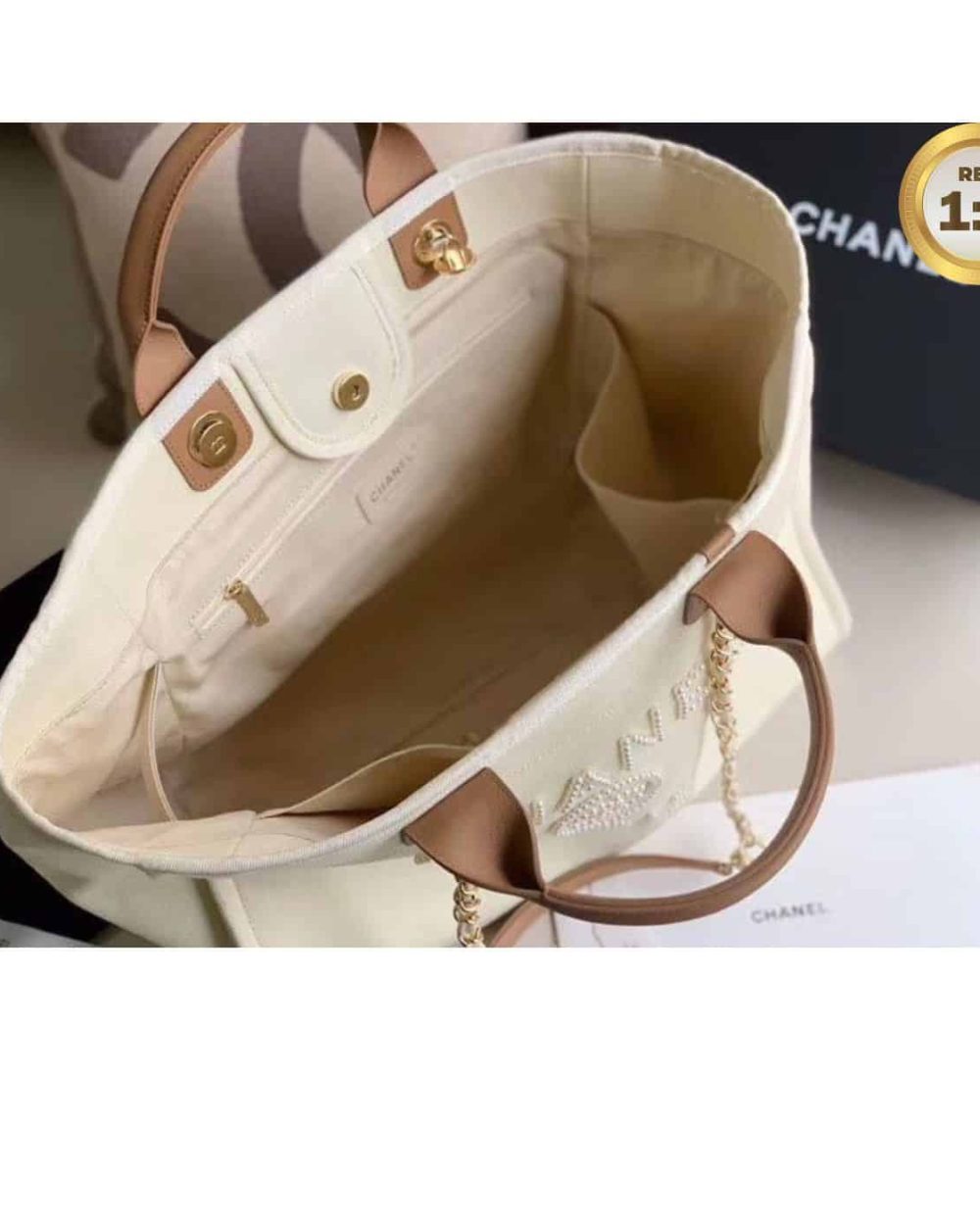 1:1 Replica Chanel Large Deauville Pearl Tote Bag White For Women 15in/38cm A66941