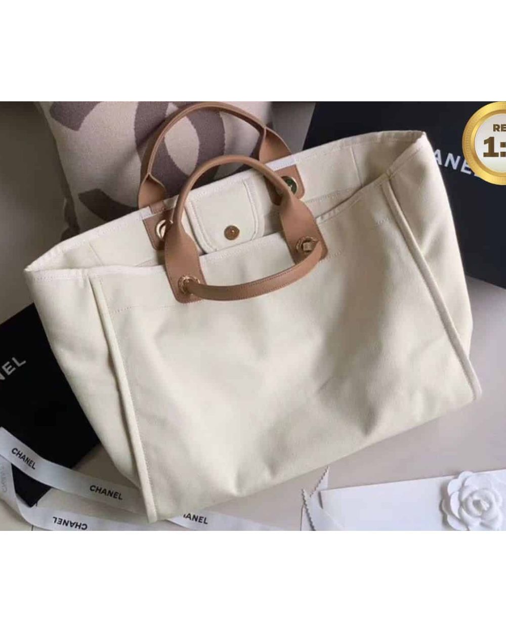 1:1 Replica Chanel Large Deauville Pearl Tote Bag White For Women 15in/38cm A66941