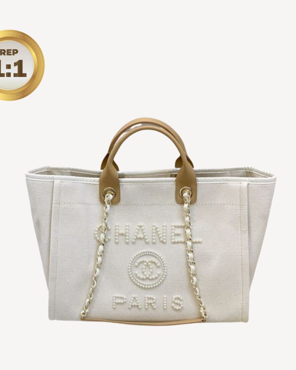 1:1 Replica Chanel Large Deauville Pearl Tote Bag White For Women 15in/38cm A66941