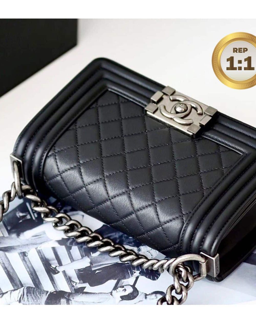 1:1 Replica Chanel Mini Classic Flapbag Black For Women 20cm/7.9 in