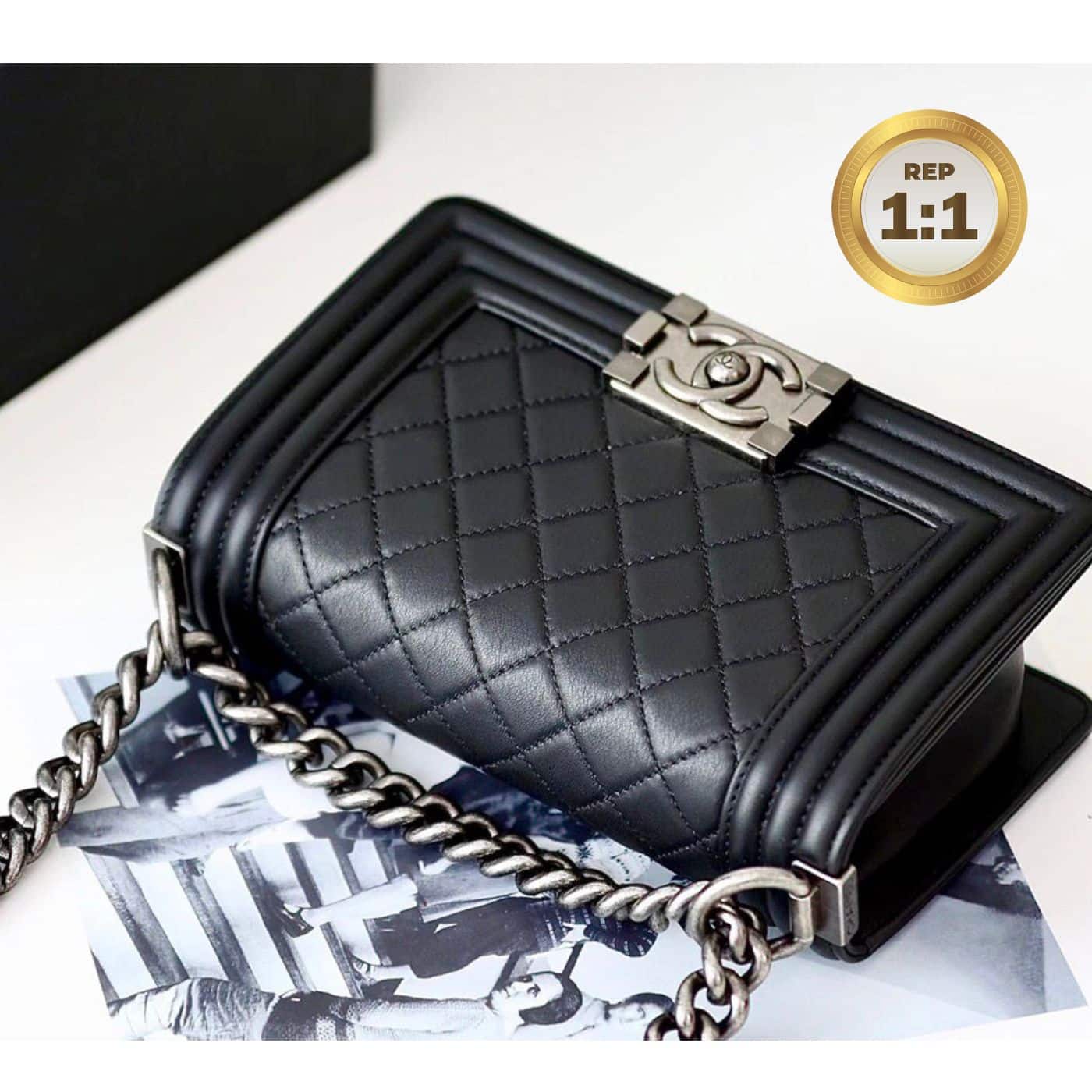 1:1 Replica Chanel Mini Classic Flapbag Black For Women 20cm/7.9 in - Image 12