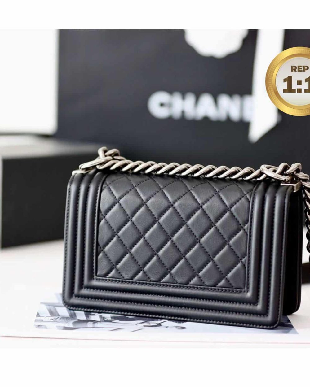 1:1 Replica Chanel Mini Classic Flapbag Black For Women 20cm/7.9 in