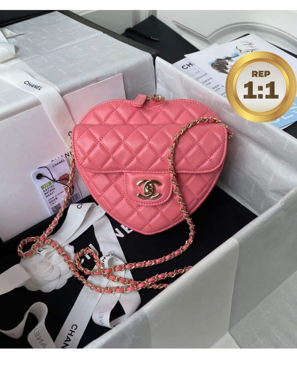 1:1 Replica Chanel Mini Heart Bag Coral Pink For Women 7in/18cm AS3191 B07958 NH621
