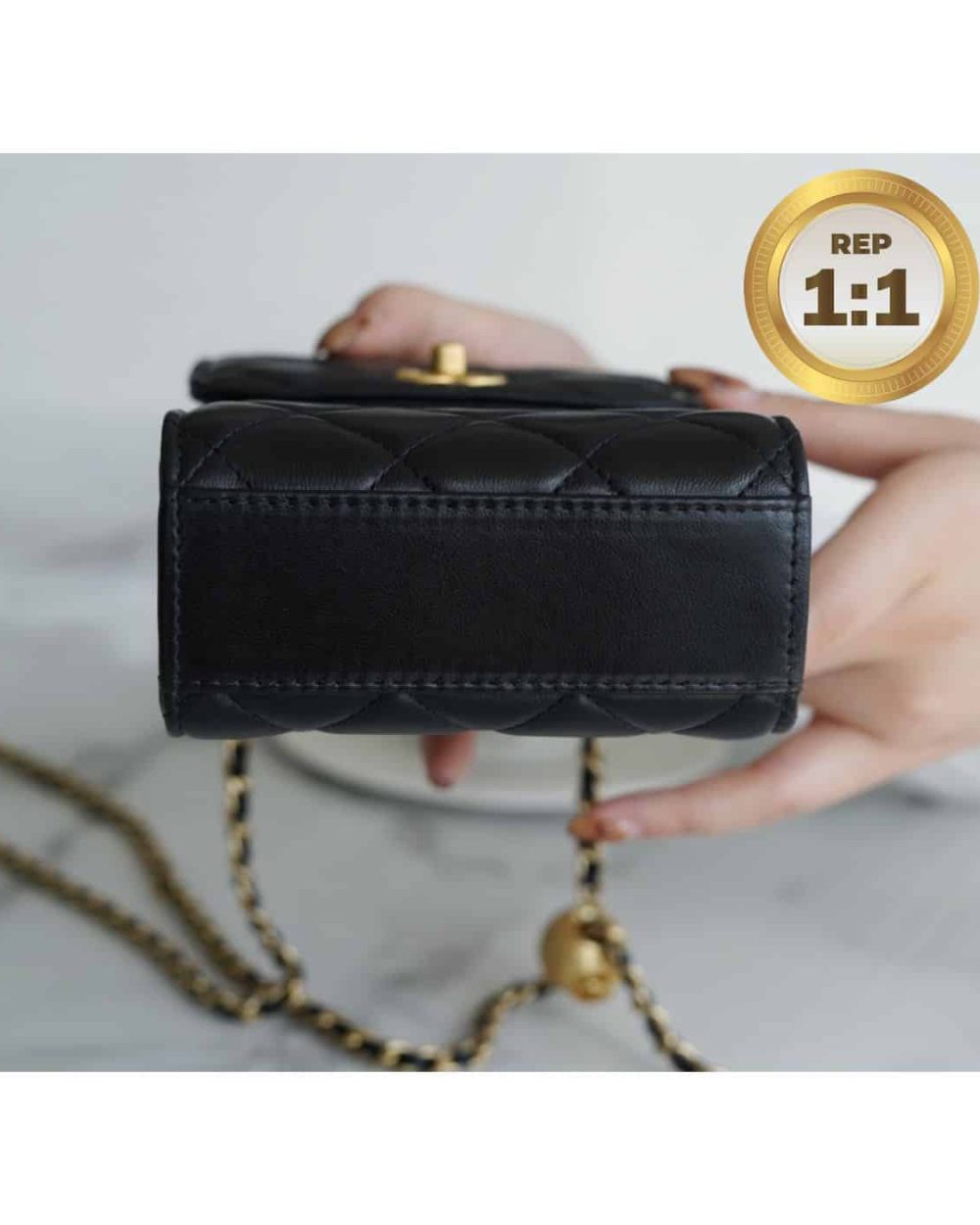 1:1 Replica Chanel Quilted Phone Holder Bag Black For Women 17cm/6.6in