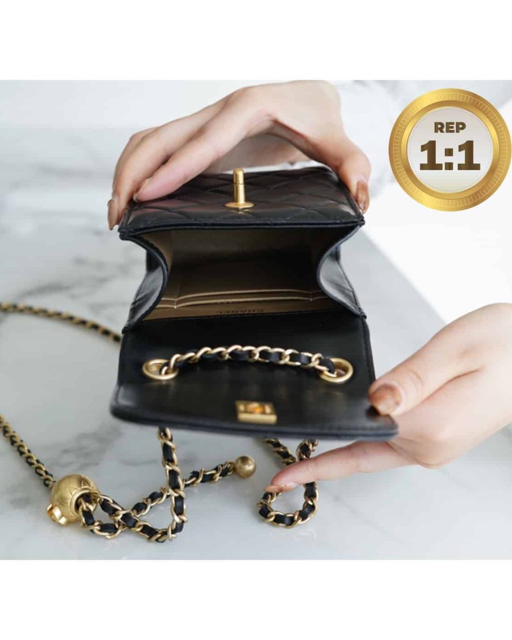 1:1 Replica Chanel Quilted Phone Holder Bag Black For Women 17cm/6.6in