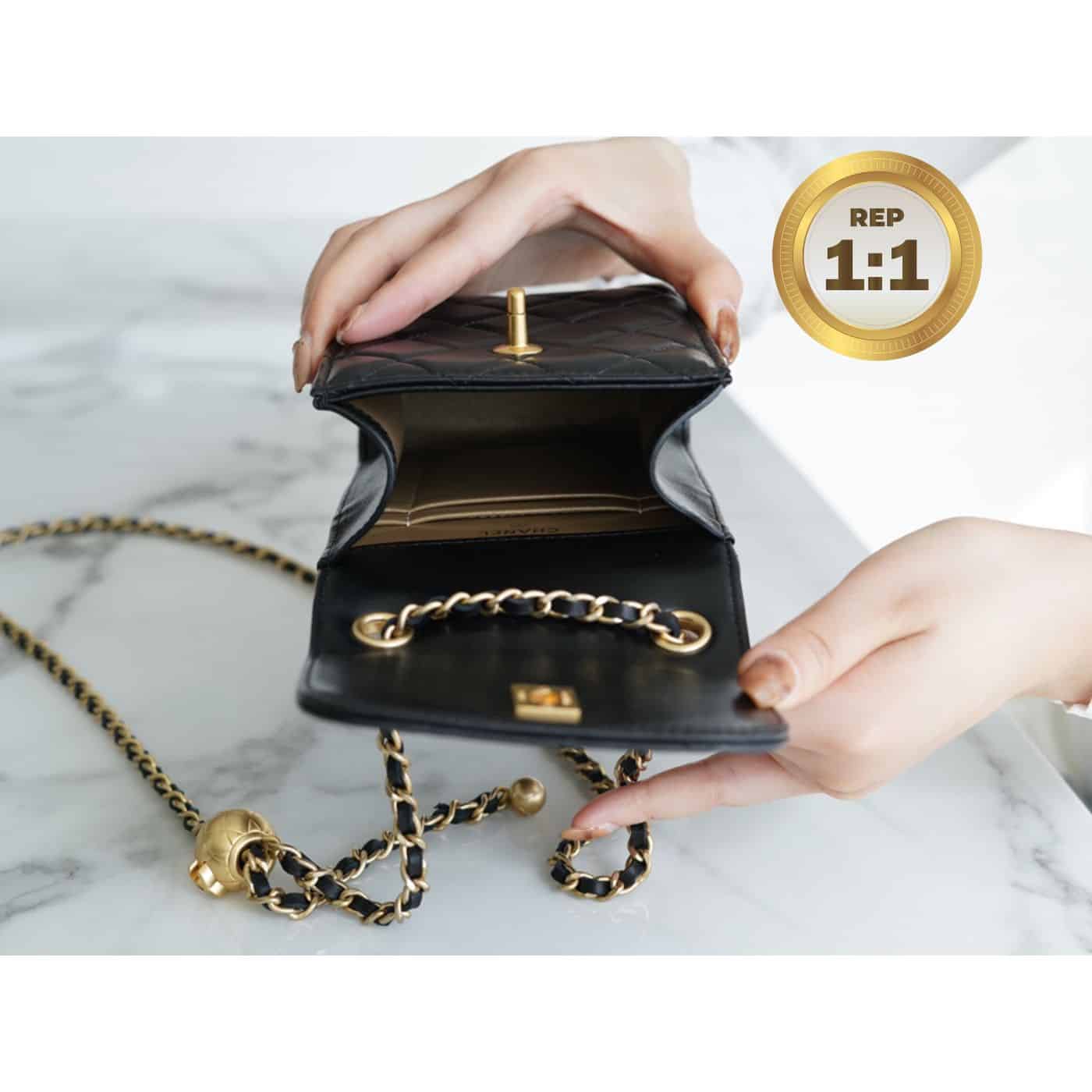 1:1 Replica Chanel Quilted Phone Holder Bag Black For Women 17cm/6.6in - Image 7