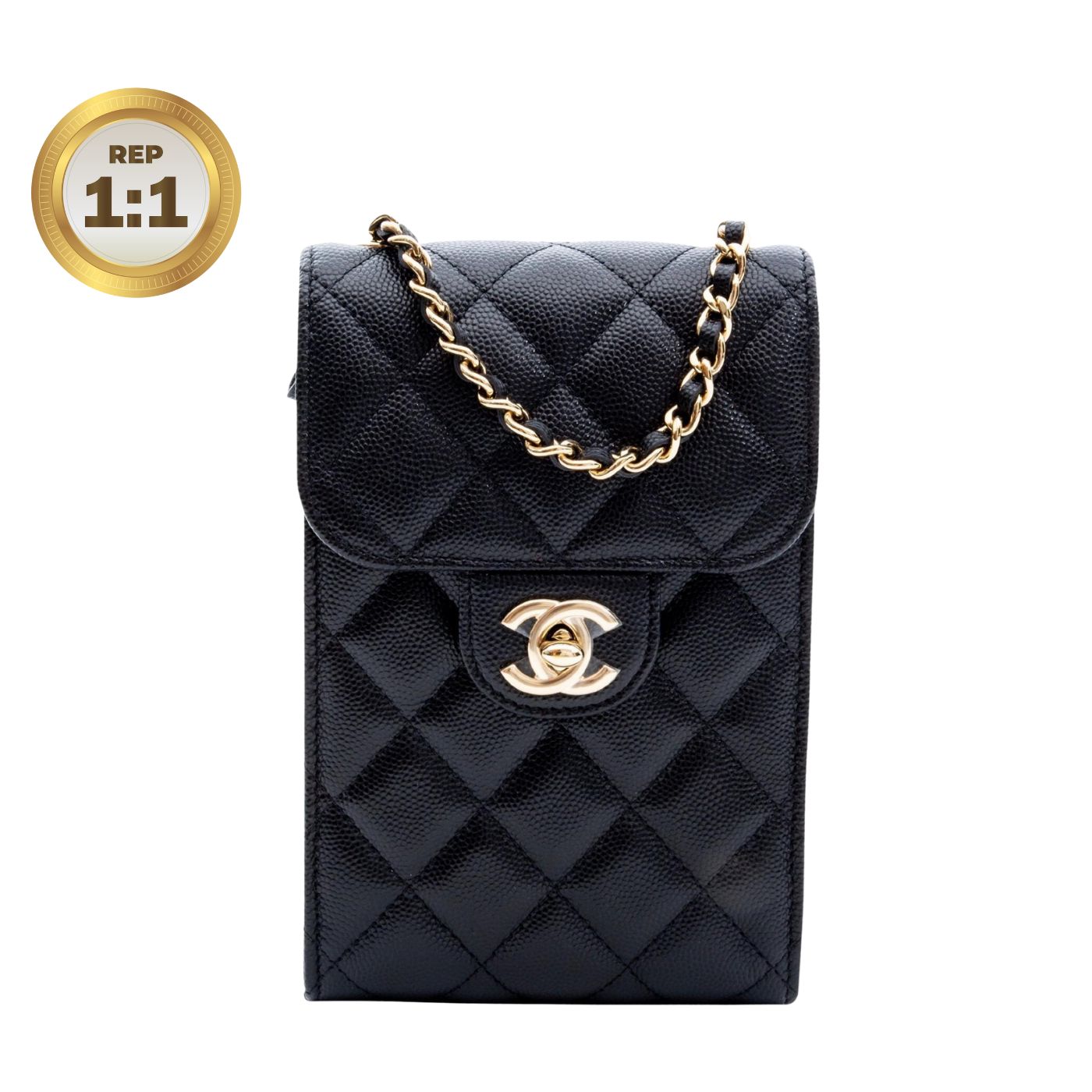 1:1 Replica Chanel Quilted Phone Holder Bag Black For Women 17cm/6.6in