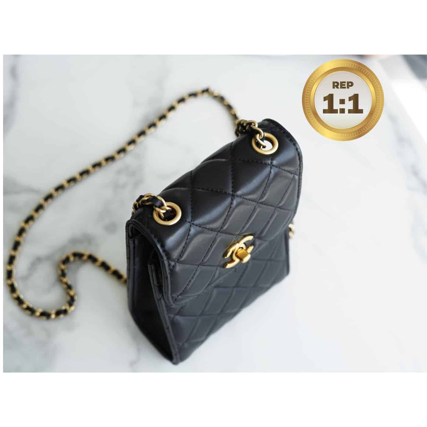 1:1 Replica Chanel Quilted Phone Holder Bag Black For Women 17cm/6.6in - Image 8