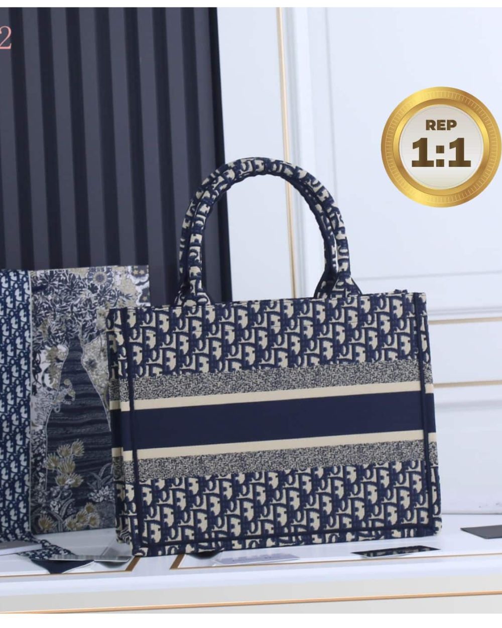 1:1 Replica Christian Dior Medium Dior Book Tote Bag Blue For Women 14in/36cm CD M1296ZRIW_M928