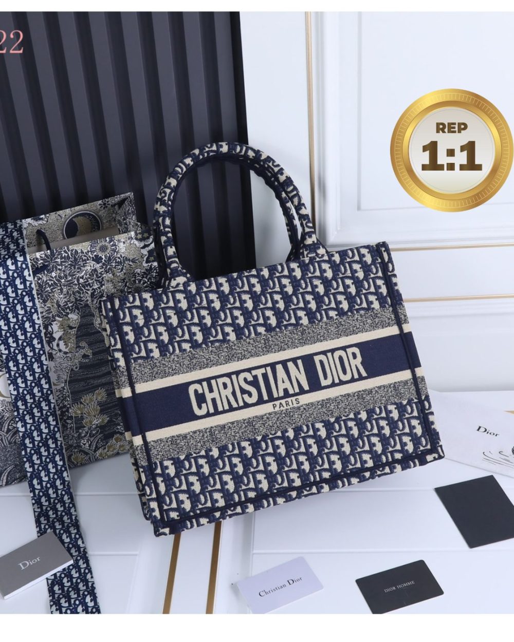 1:1 Replica Christian Dior Medium Dior Book Tote Bag Blue For Women 14in/36cm CD M1296ZRIW_M928