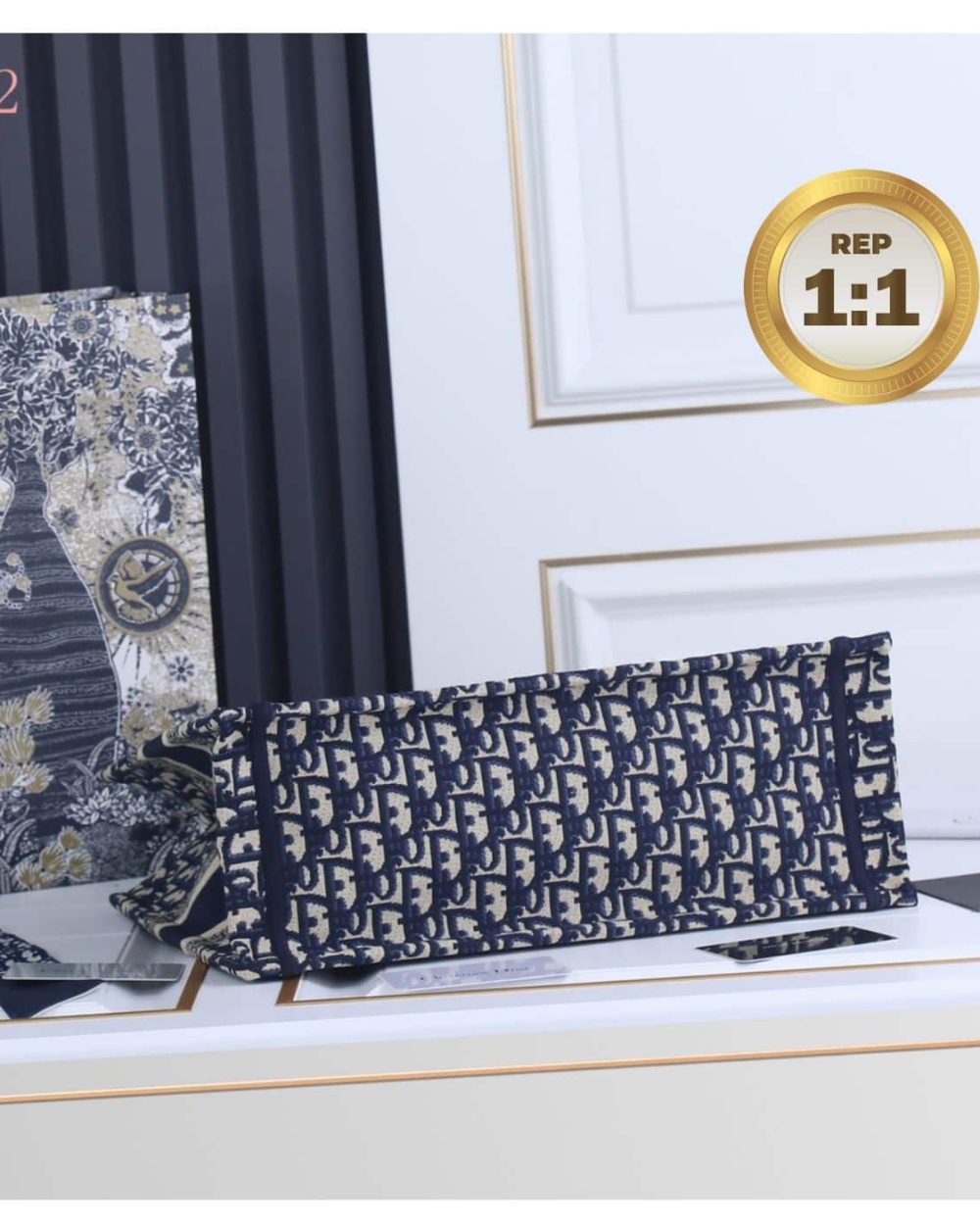 1:1 Replica Christian Dior Medium Dior Book Tote Bag Blue For Women 14in/36cm CD M1296ZRIW_M928