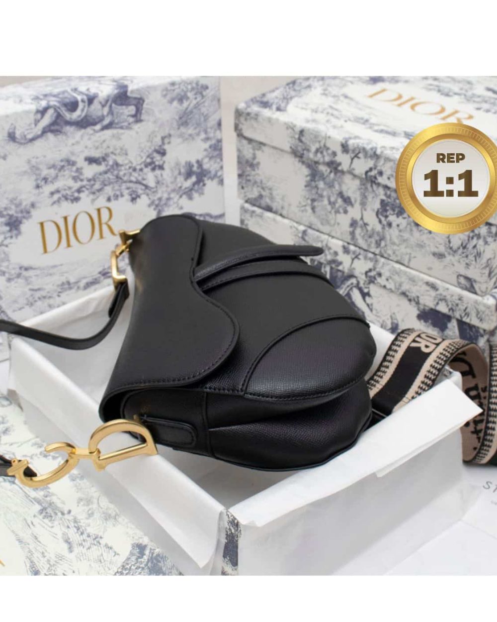 1:1 Replica Christian Dior Saddle Bag Black Grained For Women 10in/25cm CD M0446CBAA_M900