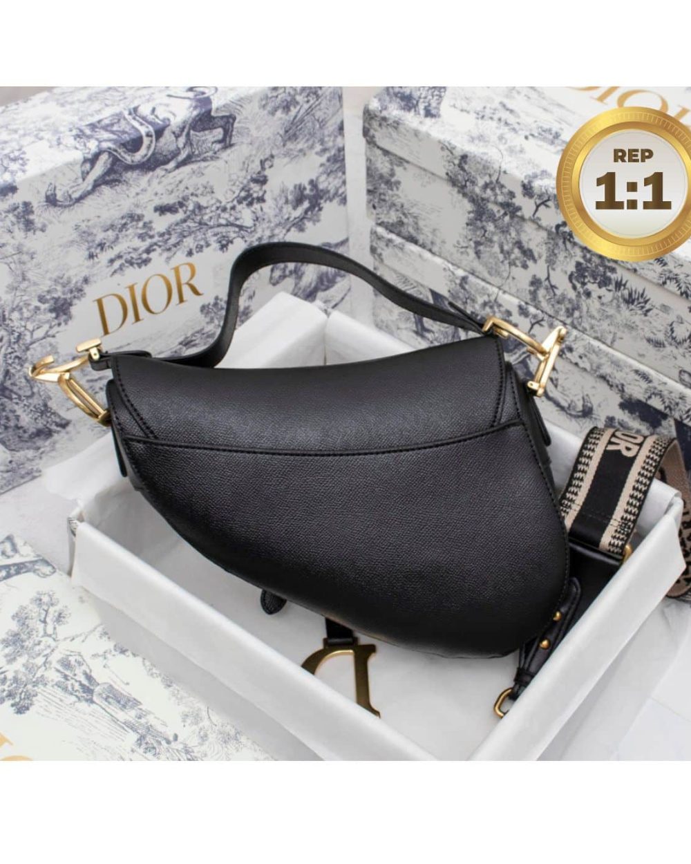 1:1 Replica Christian Dior Saddle Bag Black Grained For Women 10in/25cm CD M0446CBAA_M900