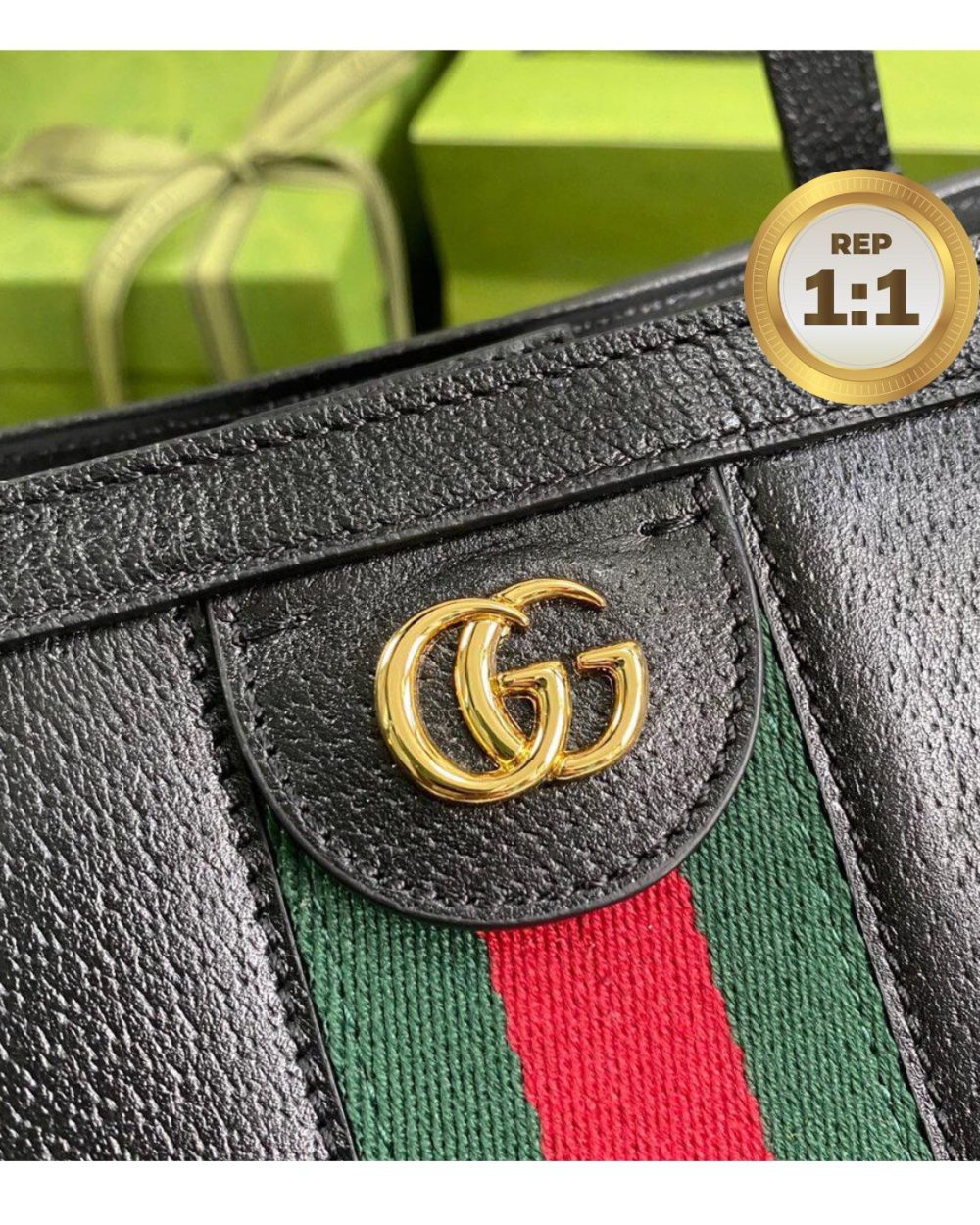 1:1 Replica Gucci Ophidia Medium Tote Black For Women 15in/38cm GG 631685 CWG1A 1060