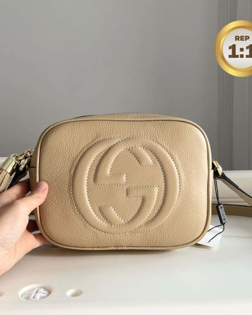1:1 Replica Gucci Soho Small Disco Bag Beige For Women 8in/21cm GG 308364
