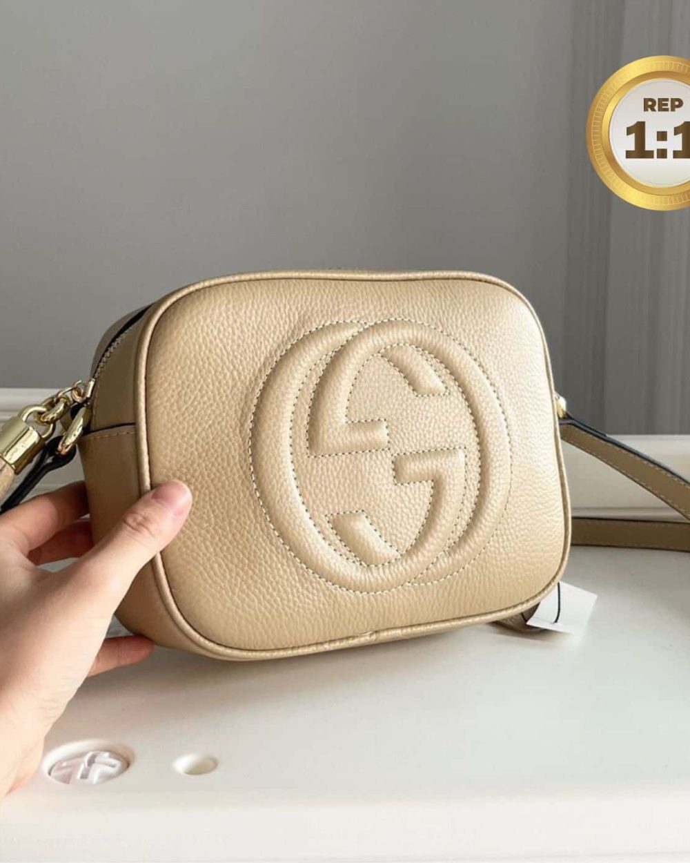 1:1 Replica Gucci Soho Small Disco Bag Beige For Women 8in/21cm GG 308364