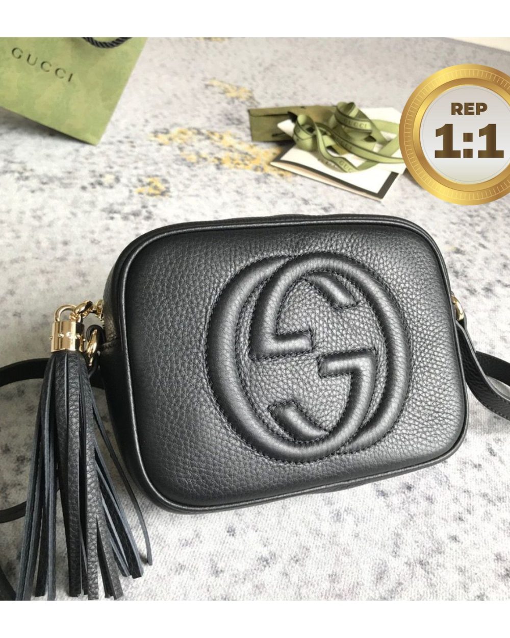 1:1 Replica Gucci Soho Small Disco Bag Black For Women 8in/21cm GG 308364