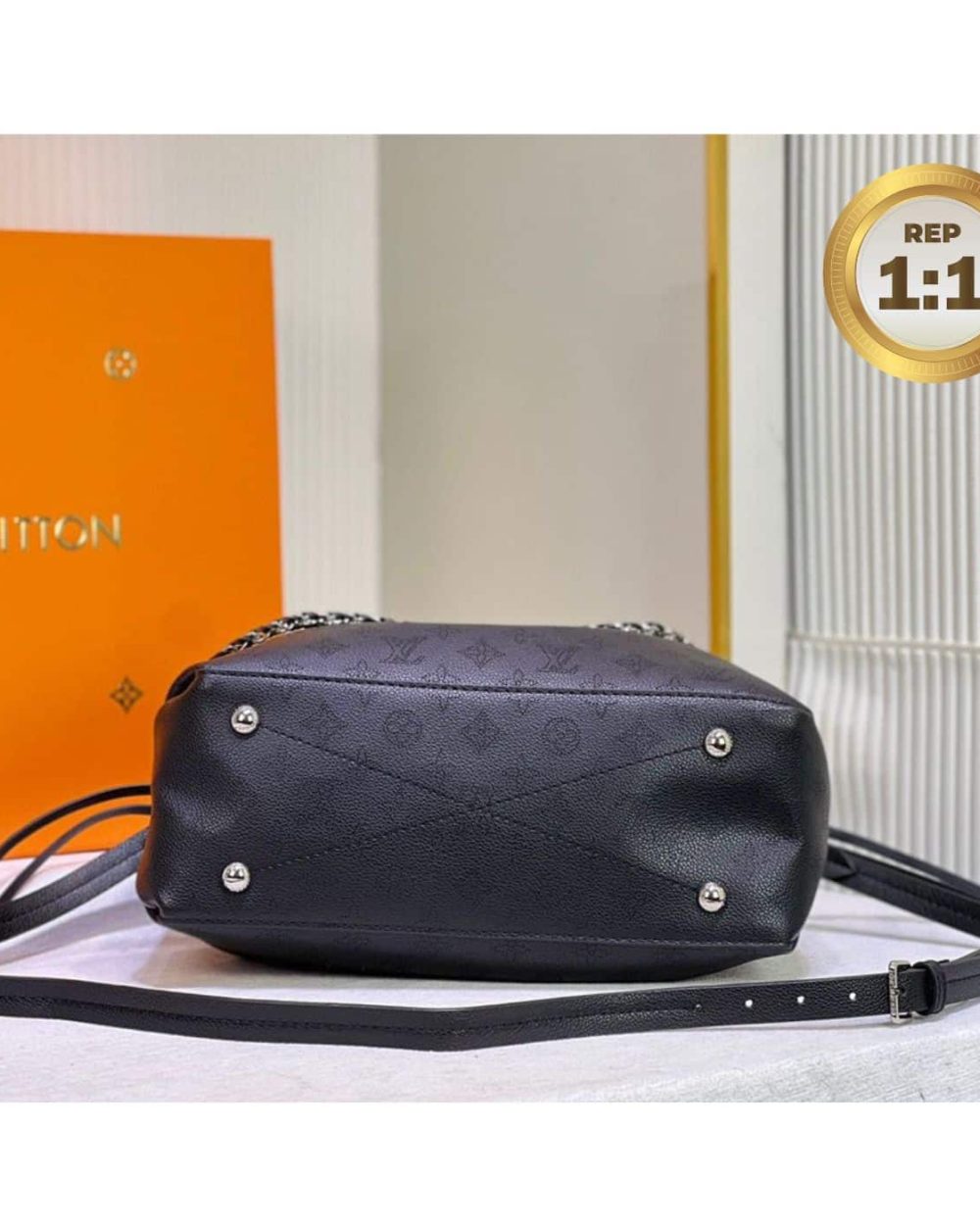 1:1 Replica Louis Vuitton Bella Tote Mahina Black For Women 12.6in/32cm LV M59200