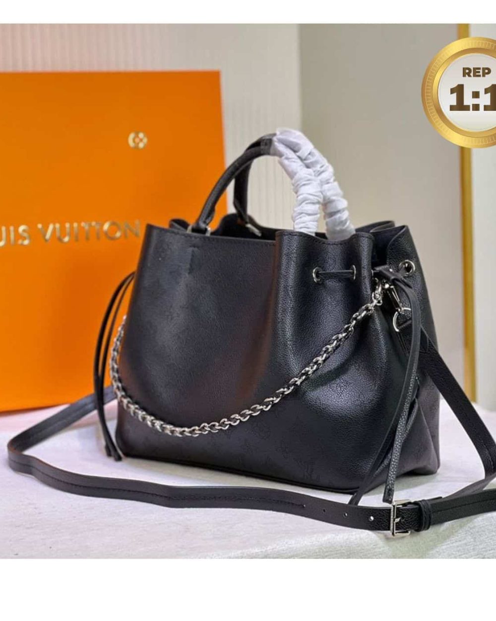 1:1 Replica Louis Vuitton Bella Tote Mahina Black For Women 12.6in/32cm LV M59200