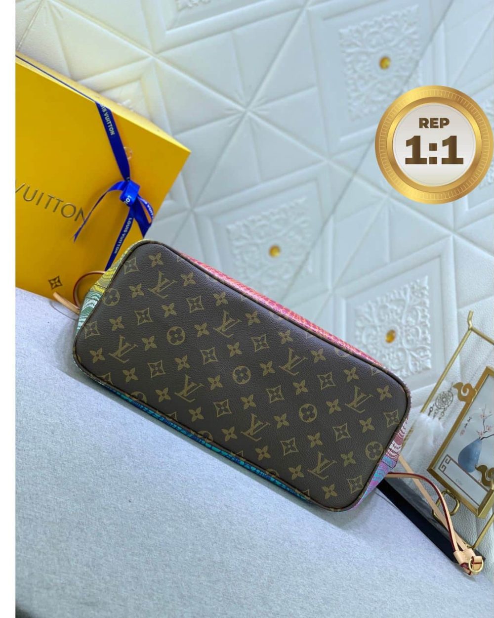 1:1 Replica Louis Vuitton LV x YK Neverfull MM Bag Brown For Women 12.2in/31cm M46468