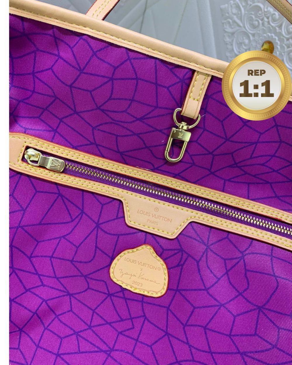 1:1 Replica Louis Vuitton LV x YK Neverfull MM Bag Brown For Women 12.2in/31cm M46468