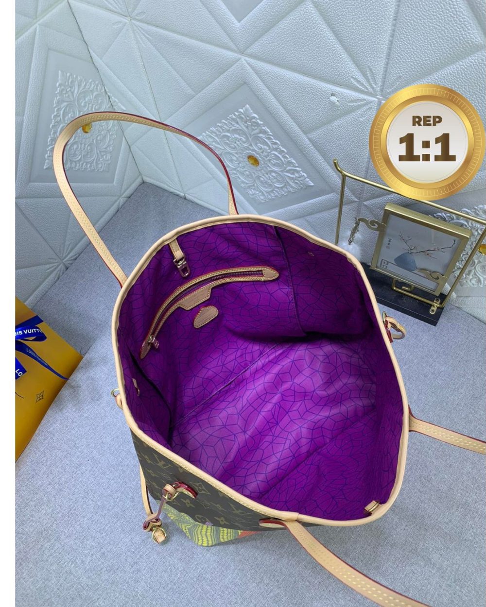 1:1 Replica Louis Vuitton LV x YK Neverfull MM Bag Brown For Women 12.2in/31cm M46468