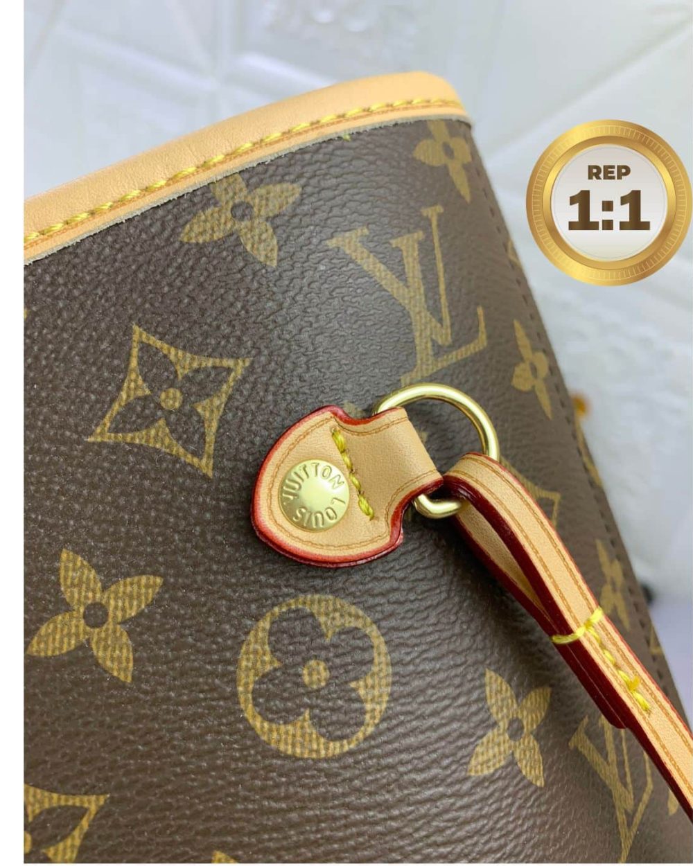 1:1 Replica Louis Vuitton LV x YK Neverfull MM Bag Brown For Women 12.2in/31cm M46468