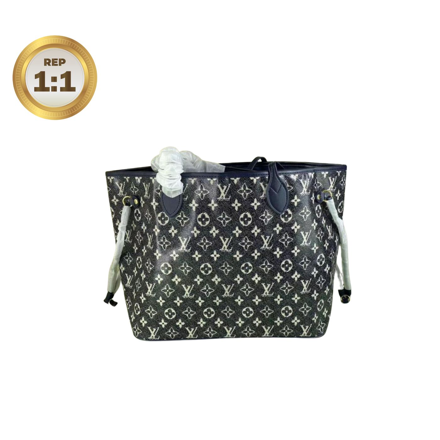 1:1 Replica Louis Vuitton Neverfull MM Monogram Jacquard Denim Totes Bag Grey For Women 12.2in/31cm M21465