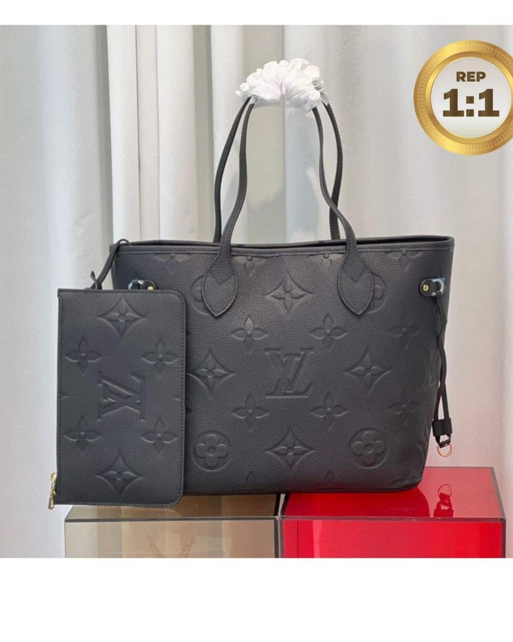 1:1 Replica Louis Vuitton Neverfull MM Tote Bag Black For Women 12.2in/31cm M45685