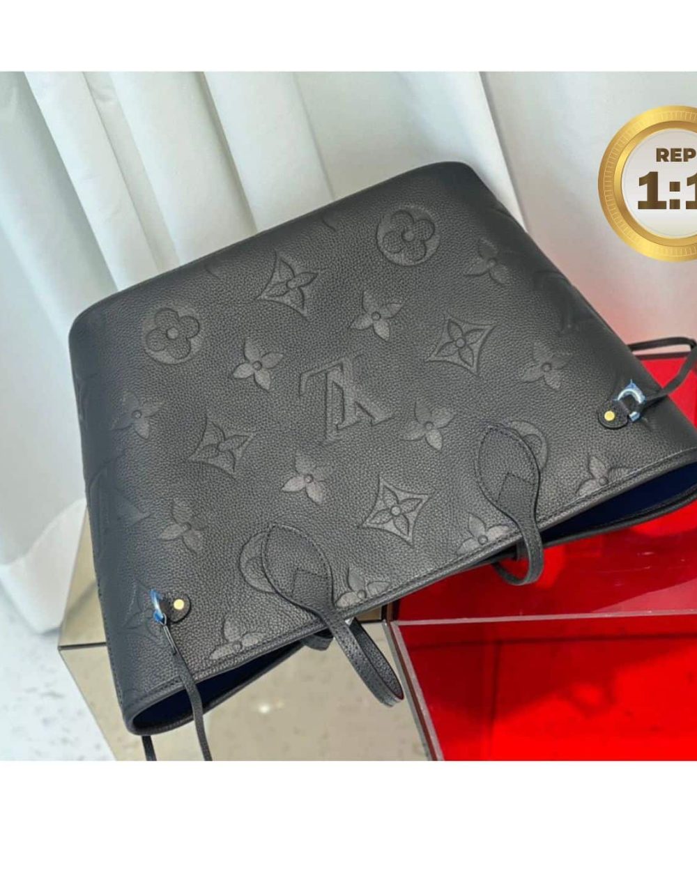 1:1 Replica Louis Vuitton Neverfull MM Tote Bag Black For Women 12.2in/31cm M45685