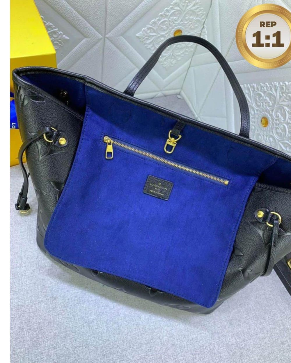 1:1 Replica Louis Vuitton Neverfull MM Tote Bag Black For Women 12.2in/31cm M45685