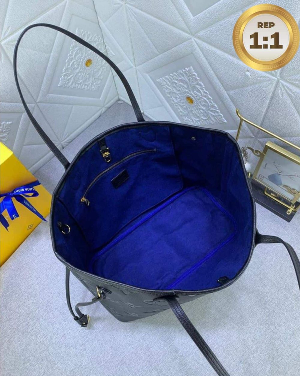 1:1 Replica Louis Vuitton Neverfull MM Tote Bag Black For Women 12.2in/31cm M45685