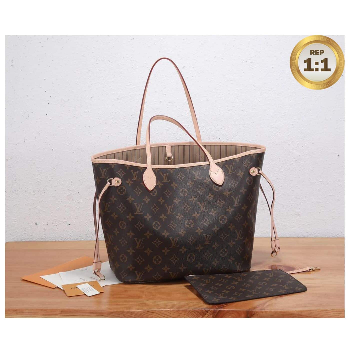1:1 Replica Louis Vuitton Neverfull MM Tote Bag Monogram Canvas Brown For Women 12.6in/32cm LV M40995 - Image 8