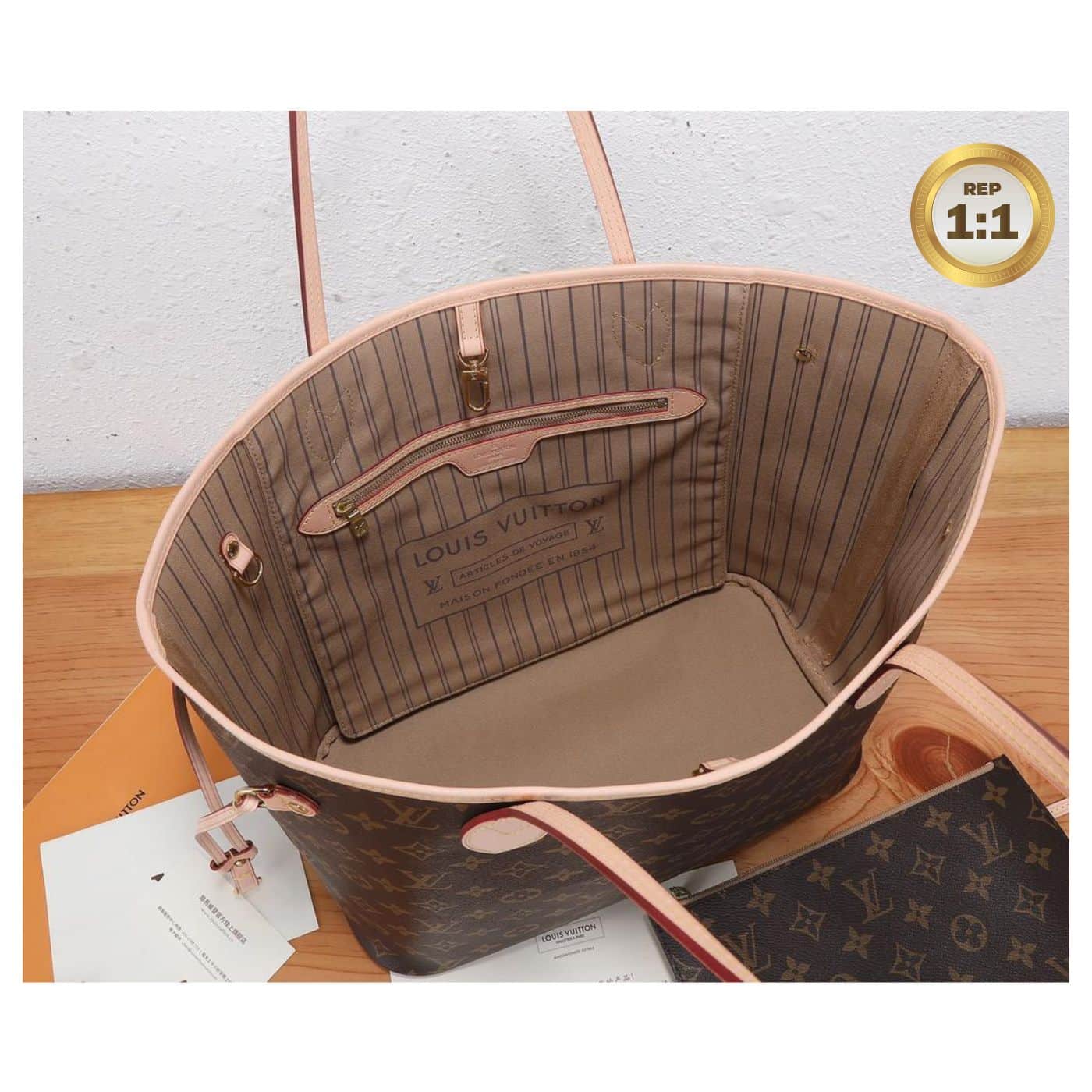 1:1 Replica Louis Vuitton Neverfull MM Tote Bag Monogram Canvas Brown For Women 12.6in/32cm LV M40995 - Image 2