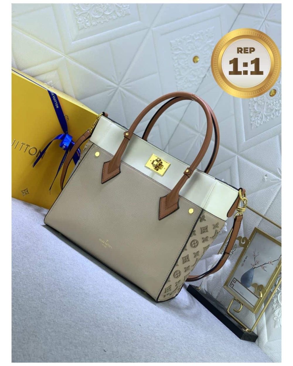 1:1 Replica Louis Vuitton On My Side MM Tote Bag Grey For Women 12in/31cm M53825