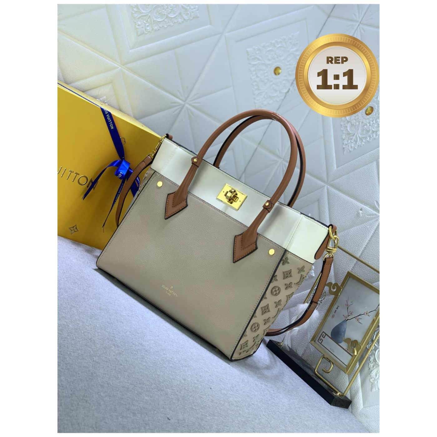 1:1 Replica Louis Vuitton On My Side MM Tote Bag Grey For Women 12in/31cm M53825 - Image 10
