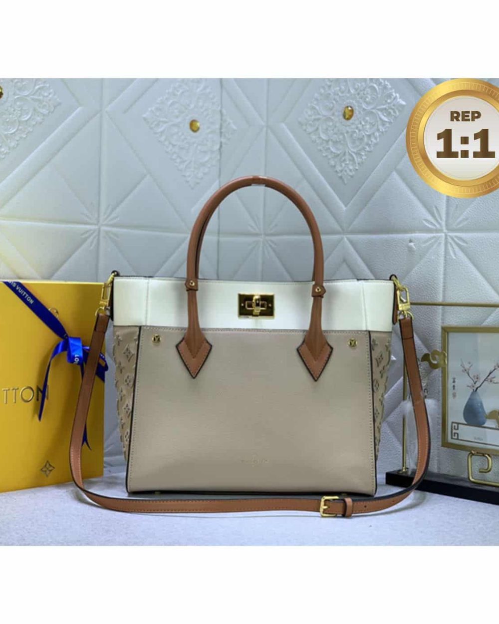 1:1 Replica Louis Vuitton On My Side MM Tote Bag Grey For Women 12in/31cm M53825