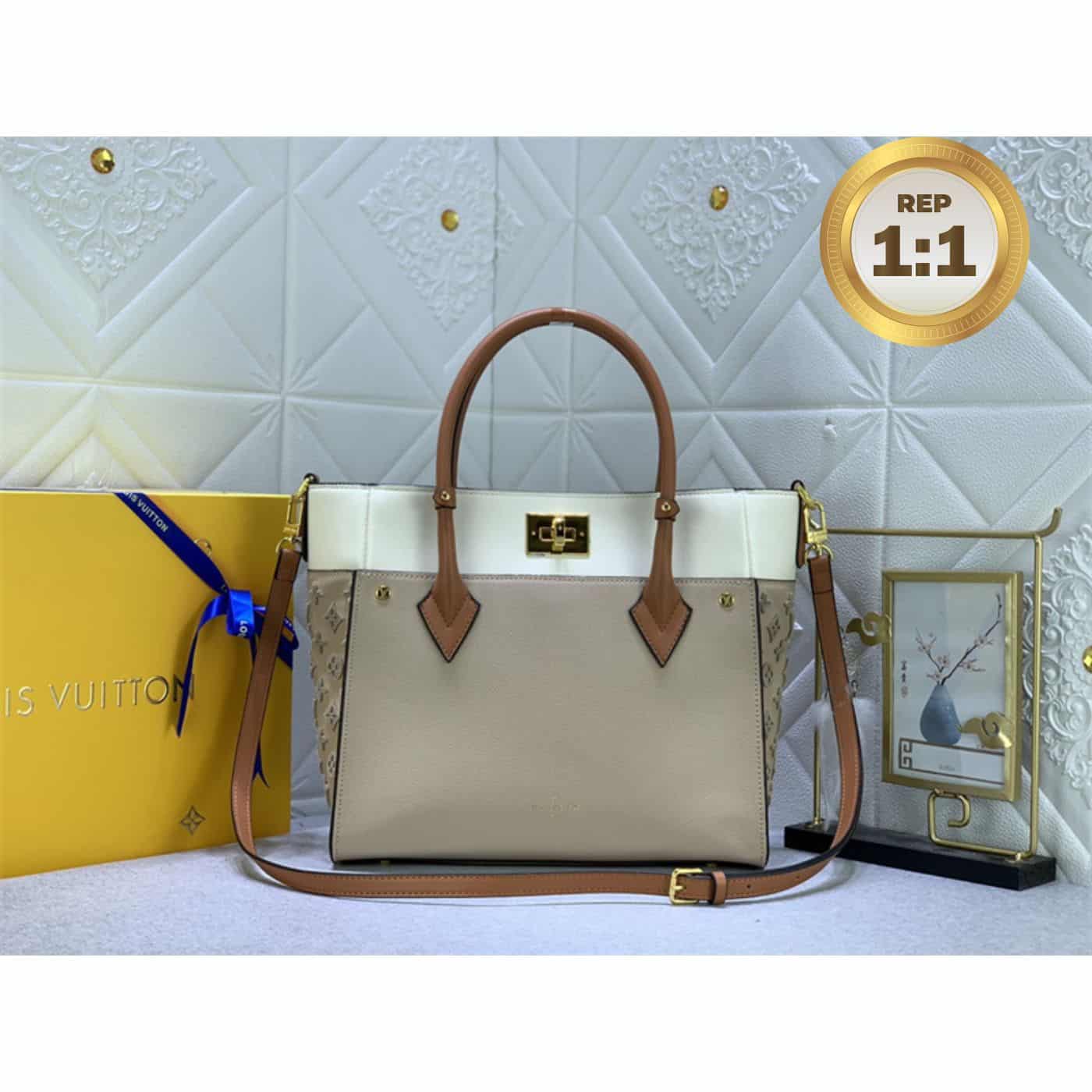 1:1 Replica Louis Vuitton On My Side MM Tote Bag Grey For Women 12in/31cm M53825 - Image 9